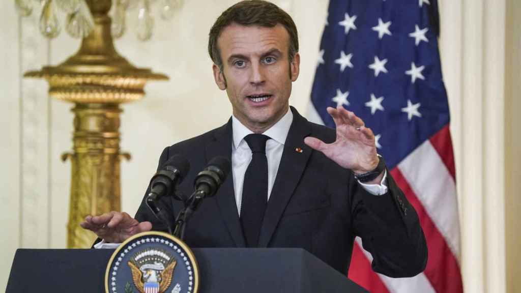 El presidente francés, Emmanuel Macron, el pasado jueves durante una rueda de prensa concedida con Joe Biden, presidente de Estados Unidos, en su visita al país.