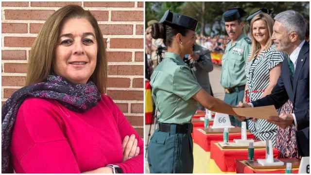A la izquierda, Sonia Valverde, Secretaria de Igualdad de JUCIL. A la derecha, varias mujeres de la Guardia Civil.