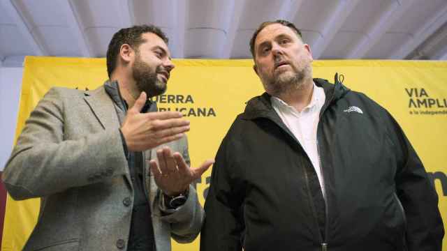 Oriol Junqueras junto al líder de ERC en Gerona, Quim Ayats, en un acto celebrado el pasado 29 de noviembre.