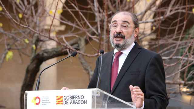 El presidente de Aragón, Javier Lambán, este miércoles en Alcañiz, Teruel.