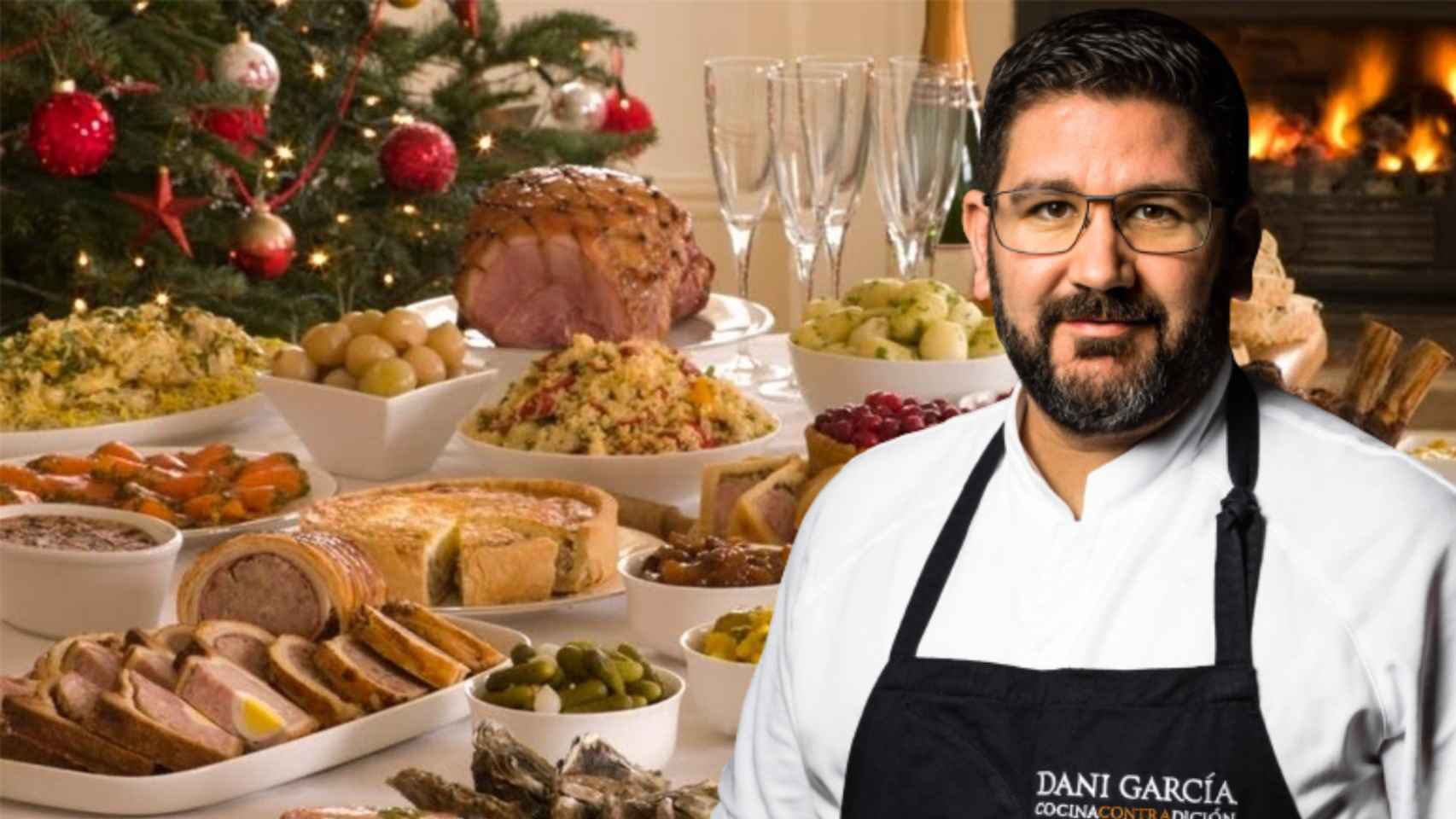 Montaje de Dani García con una comida de Navidad.