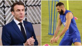 Emmanuel Macron y Karim Benzema en un fotomontaje