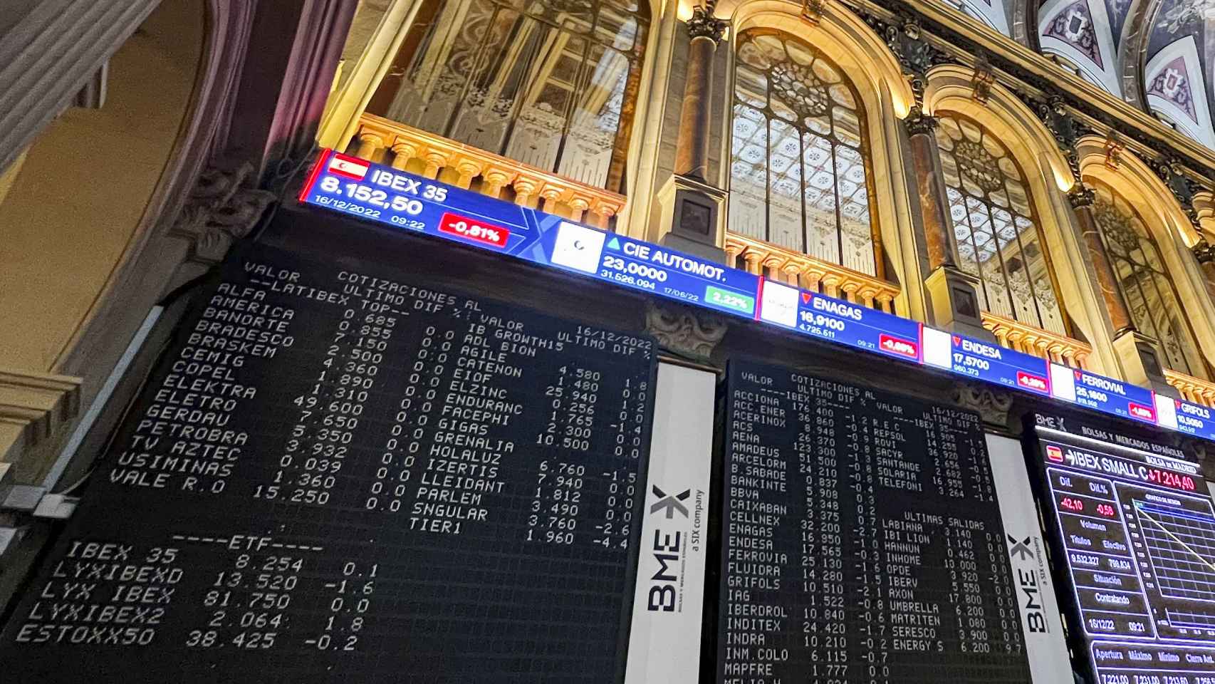 Panel de la Bolsa de Madrid donde aparecen las compañías cotizadas en el Latibex.