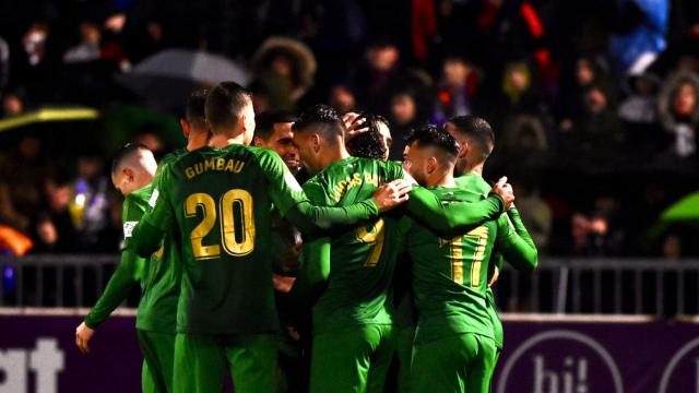 Los jugadores del Elche celebran uno de los goles ante el Guadalajara.