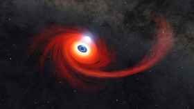 Ilustración de los discos de gas caliente formados en torno a los agujeros negros masivos.