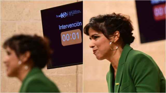 Teresa Rodríguez, en el último minuto de su última intervención parlamentaria.