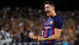 Lewandowsky tras marcar un tanto con el FC Barcelona, en imagen de archivo.