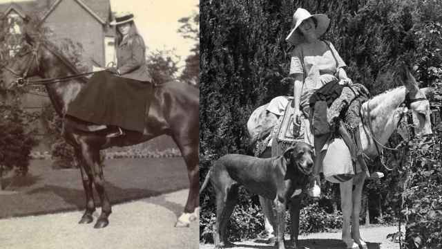 Dorothy Webster, cuando era adolescente, a caballo, y en los años 30, a lomos de un burro, en la Costa Brava.