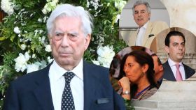 El Premio Nobel Mario Vargas Llosa junto a sus tres hijos, Álvaro, Gonzalo y Morgana, en un montaje de EL ESPAÑOL.