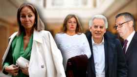Isabel Preysler junto a Miguel y Laura Boyer y Álvaro Vargas Llosa en un montaje de El Español.