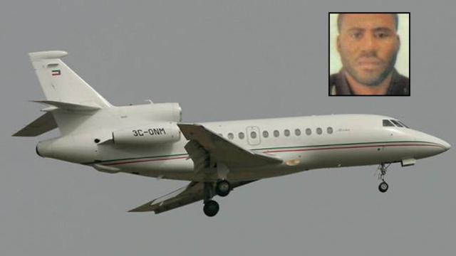 Un avión Falcon 900 del Gobierno de Guinea y la foto de Carmelo Ovono, hijo de Teodoro Obiang.