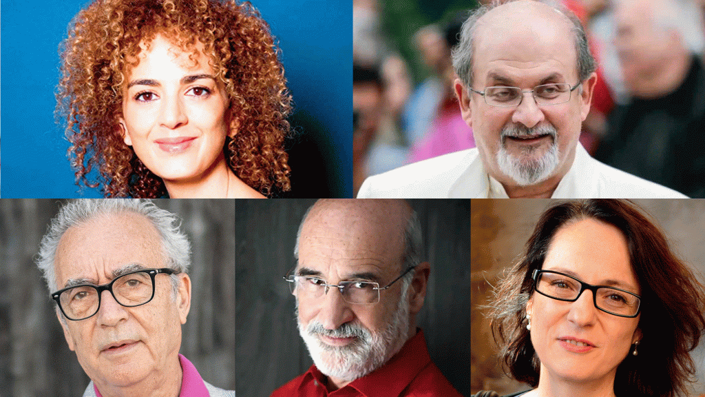 De izquierda a derecha y de arriba abajo, Leila Slimani, Salman Rushdie, Juan José Millás, Fernando Aramburu y Marta Sanz