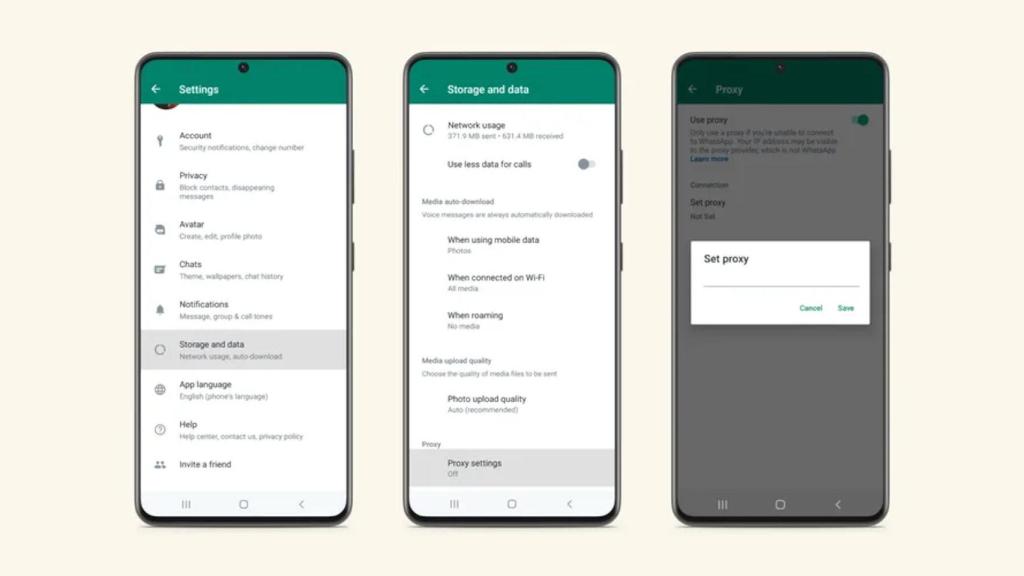 The new option to connect to proxy servers with WhatsApp