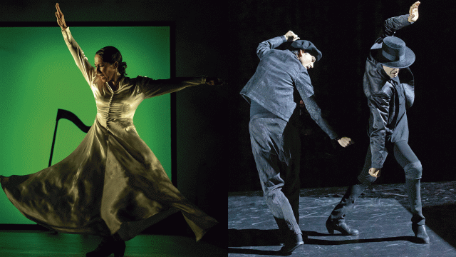 A la izquierda, Ana Morales en un momento de 'Peculiar' (Foto: Alain Scherer); a la derecha, Jon Maya y Andrés Marín interpretan el espectáculo 'Yarín'