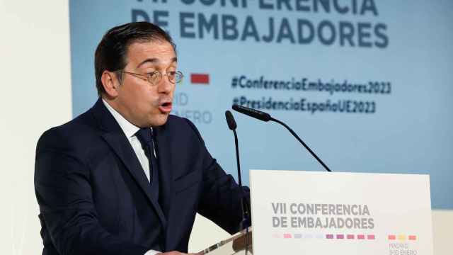 José Manuel Albares, ministro de Exteriores, se dirige al cuerpo diplomático en la VII Conferencia de Embajadores.