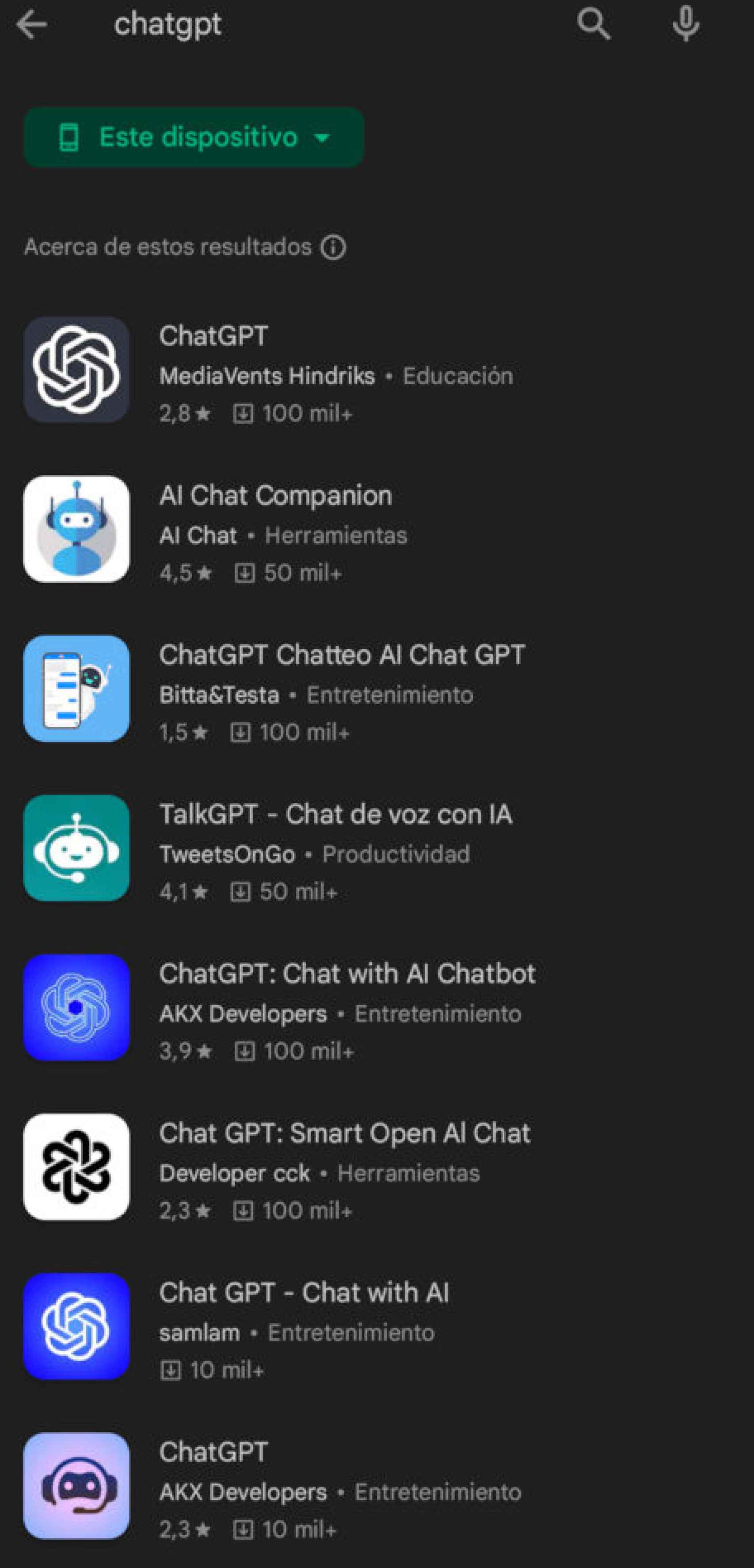 Ninguna de las apps que usa el nombre de ChatGPT es oficial