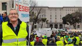 A la izquierda, Abilio Aracil, expresidente de una comunidad de regantes. A la derecha, imagen de la manifestación.