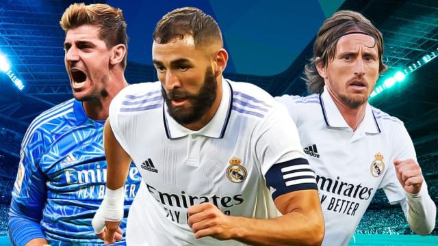 Courtois, Benzema y Modric, en un fotomontaje del Real Madrid