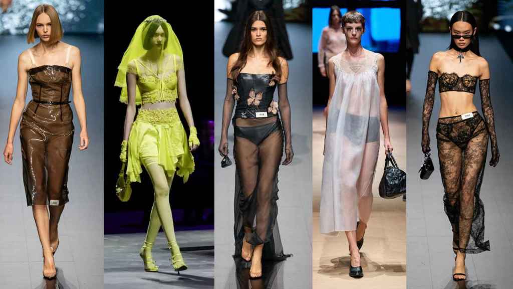 De izda. a dcha. modelos de Dolce&Gabbana (fotos 1, 3 y 5), Versace y Prada.