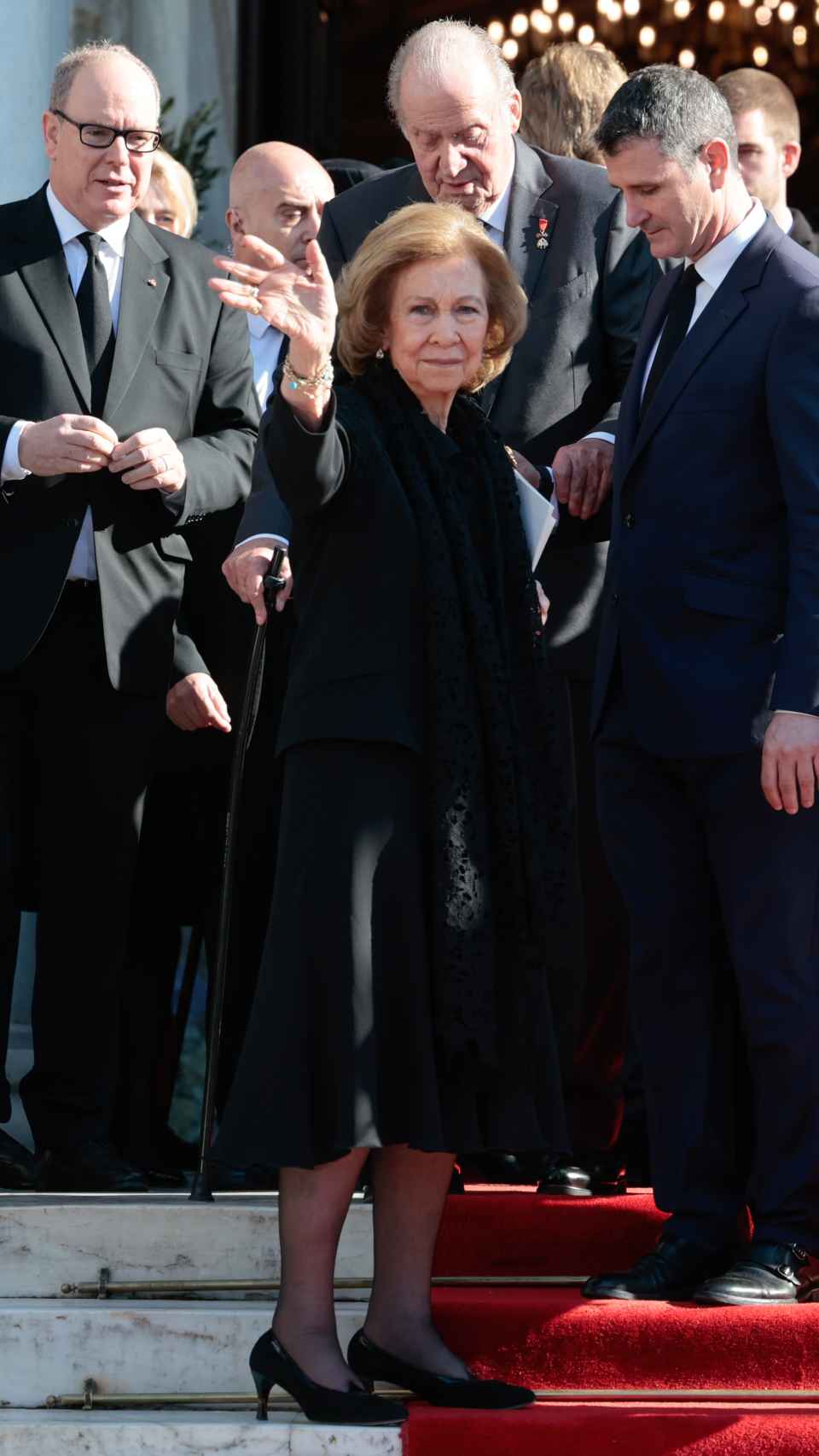 La reina Sofía tras el funeral de su hermano, Constantino de Grecia.