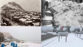 Las nieve en 1926, tanto en Alicante (arriba, izquierda) como en Alcoy y, abajo, en la playa de Torrevieja y Pilar de la Horadada.
