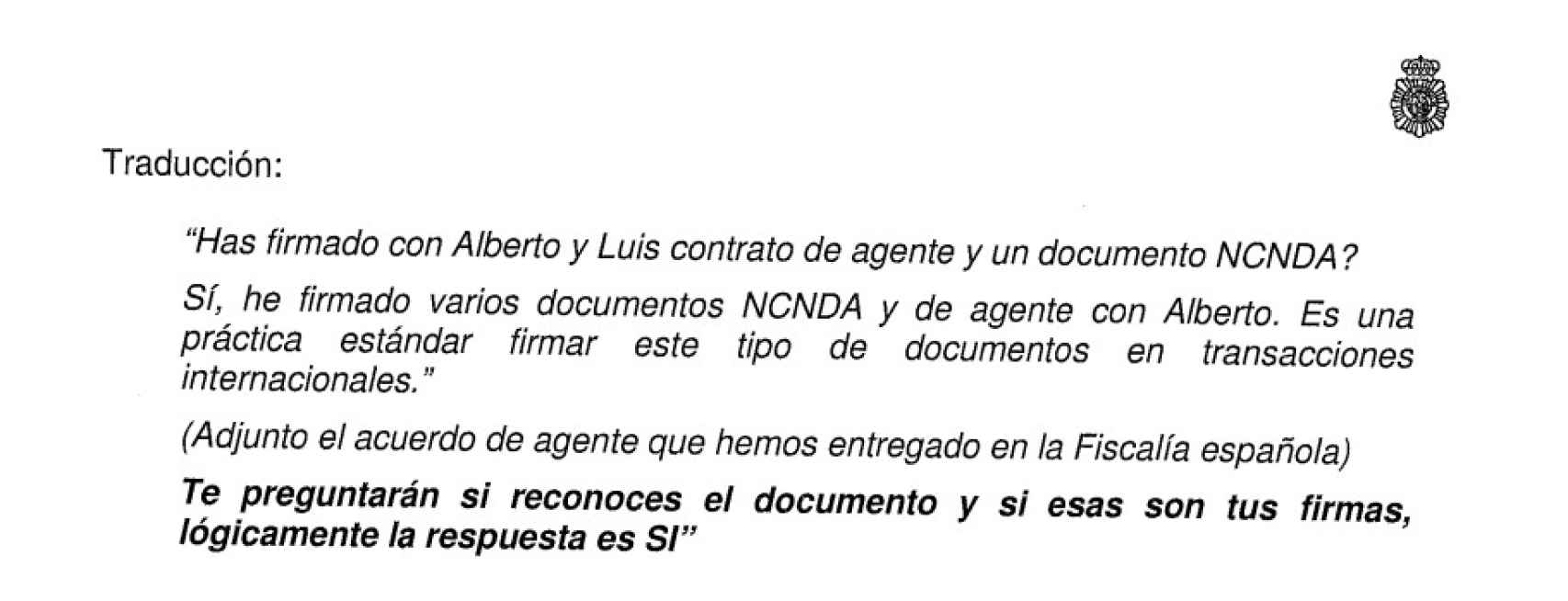 Fragmento del informe policial que recoge las conversaciones entre Luceño y Anthony.