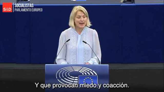 La vicepresidenta del Parlamento Europeo, Evelyn Regner, durante su intervención.