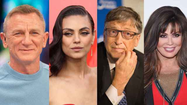 De izquierda a derecha, Daniel Craig, Mila Kunis, Bill Gates y Marie Osmond
