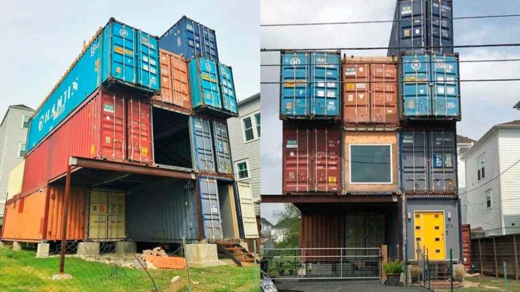 El exterior de la vivienda fabricada con contenedores