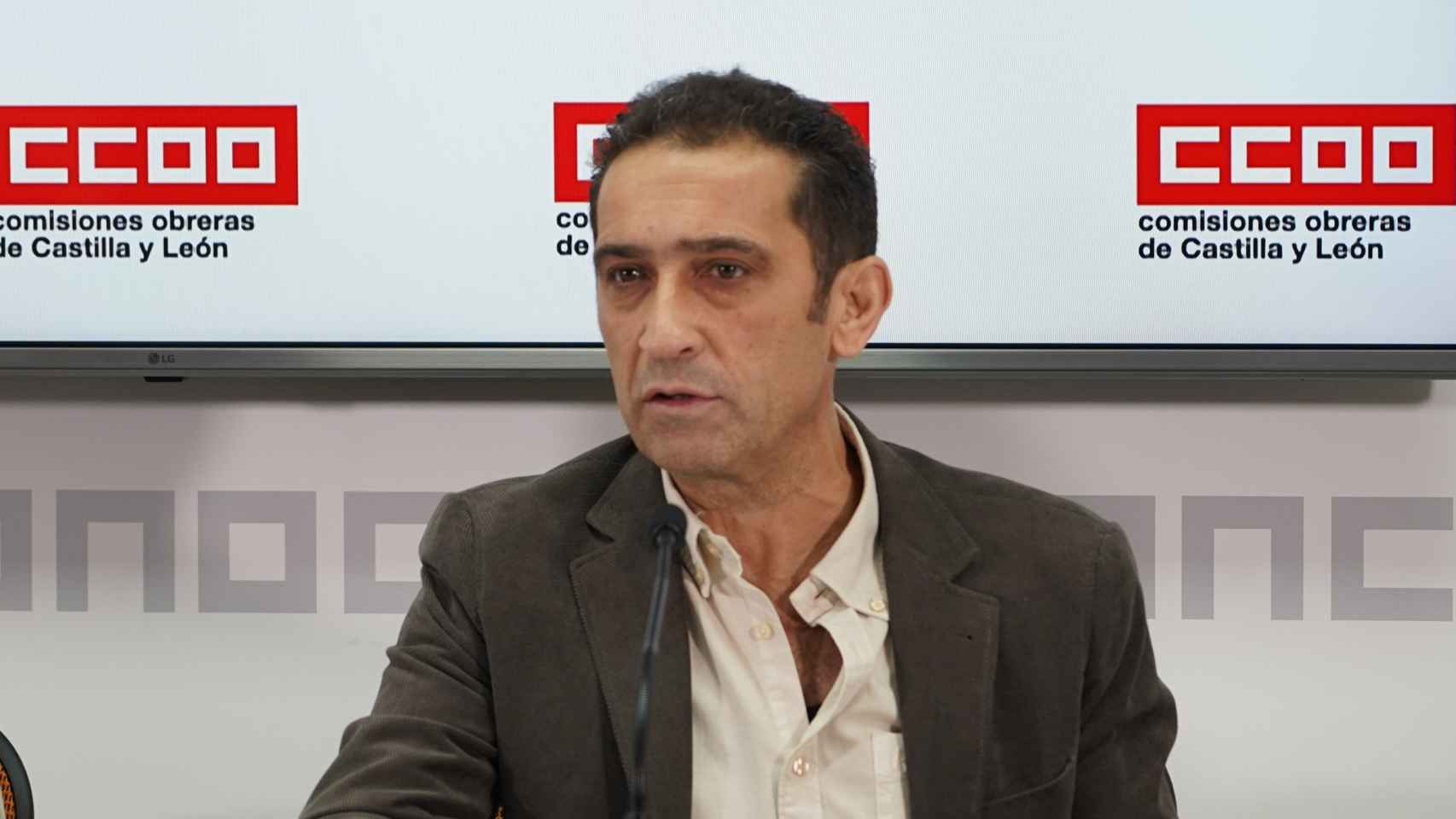 El secretario general de CCOO en Castilla y León, Vicente Andrés, durante su rueda de prensa
