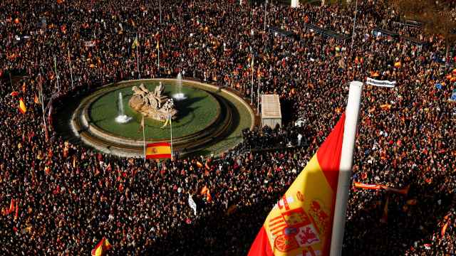 Vista aérea de la manifestación del sábado en la Plaza de Cibeles, en Madrid.
