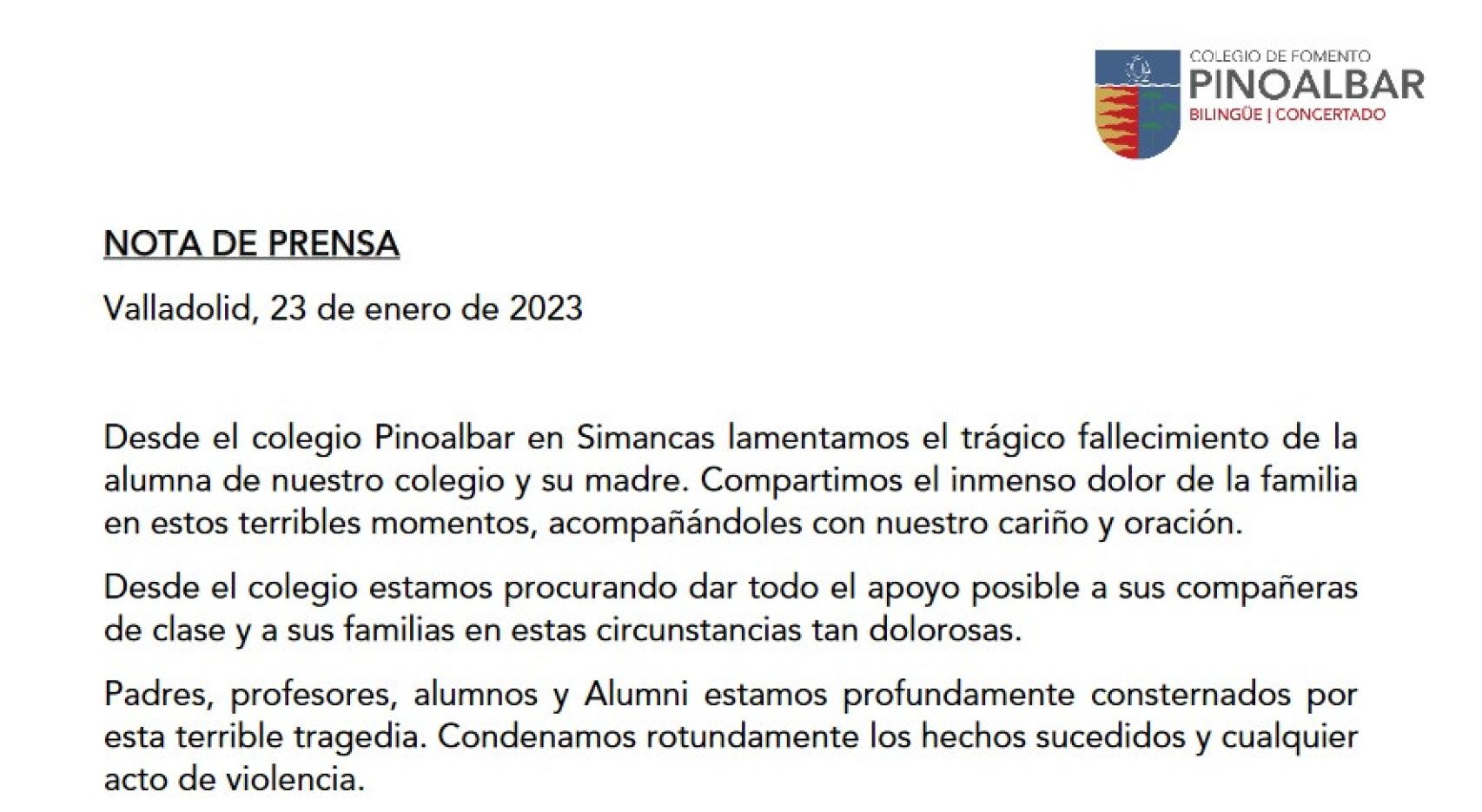Comunicado Colegio Pinoalbar