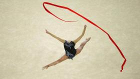 Una gimnasta, durante una competición.