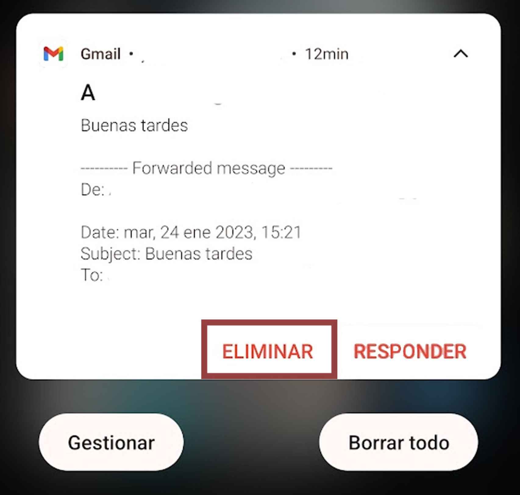 Remove mail from notification bar
