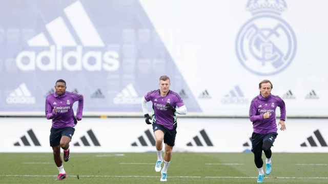 Alaba, Kroos y Modric, en un entrenamiento del Real Madrid