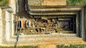 Imagen aérea de las excavaciones en el yacimiento. Foto: Fabio Caricchia