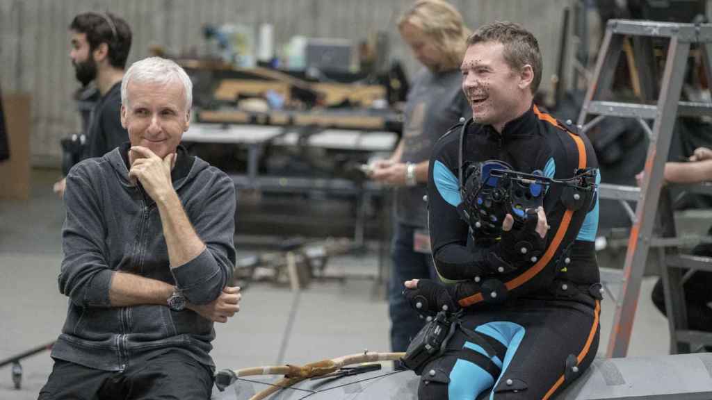 James Cameron con Sam Worthington en el rodaje de 'Avatar'