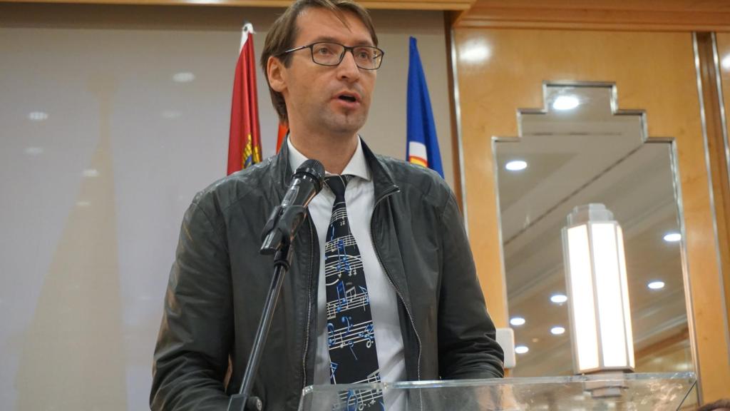 Stanislav Shevchuk en una conferencia organizada en 2019 por Democracia Nacional. Acudió como representante del Movimiento Imperial Ruso, en nombre de Boroviov, según DN.