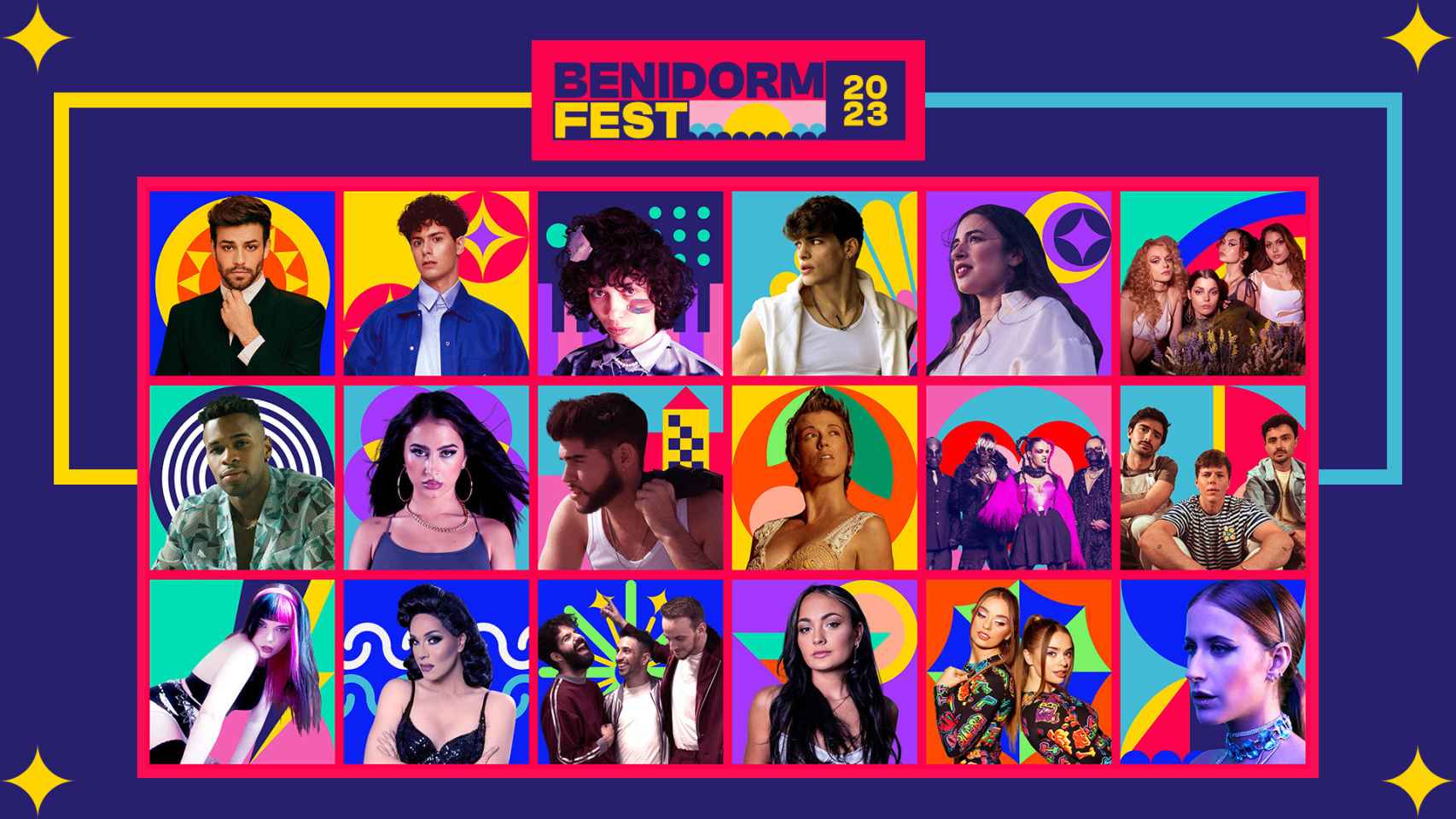 Los participantes en el Benidorm Fest 2023, en su cartel promocional.