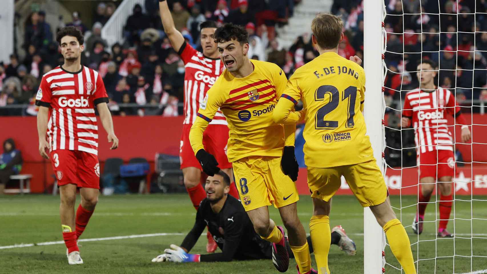 Pedri González, celebrando su gol con el Barcelona ante el Girona
