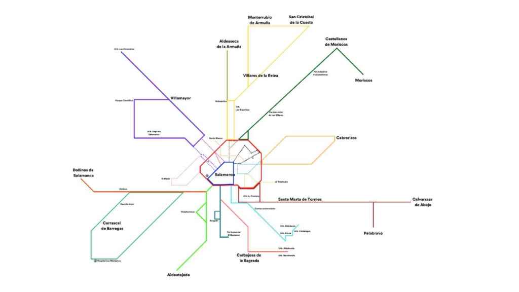 Plano del transporte en el área metropolitana de Salamanca