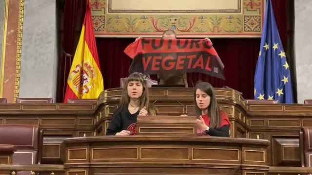 Activistas de Futuro Vegetal en el Congreso de los Diputados.