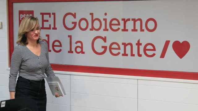 La portavoz del Comité Electoral del PSOE, Pilar Alegría, este lunes en Ferraz.