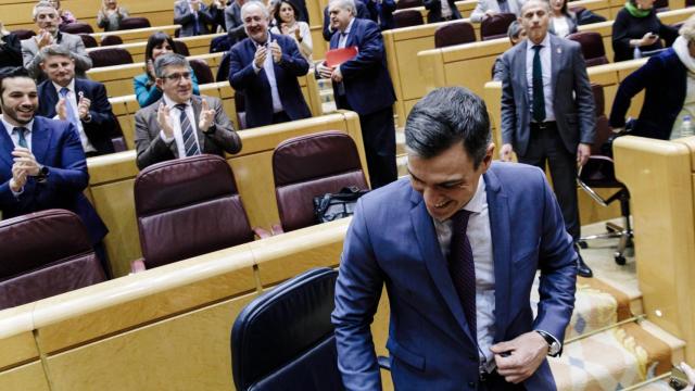 El presidente del Gobierno, Pedro Sánchez, este martes en el cara a cara del Senado.