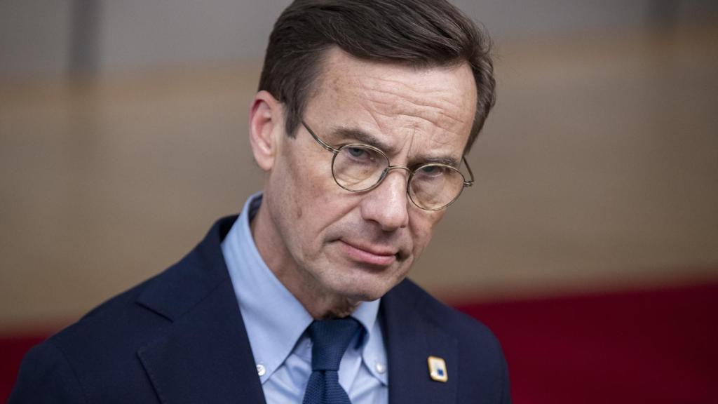 Ulf Kristersson, primer ministro sueco durante un acto