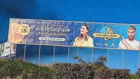 Gran cartel de publicidad del restaurante Los Mellizos, de Málaga, con el salpique de Shakira.