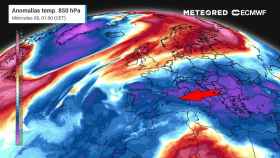 Las masas de aire frío impulsadas sobre España por la borrasca Isaack. Meteored.