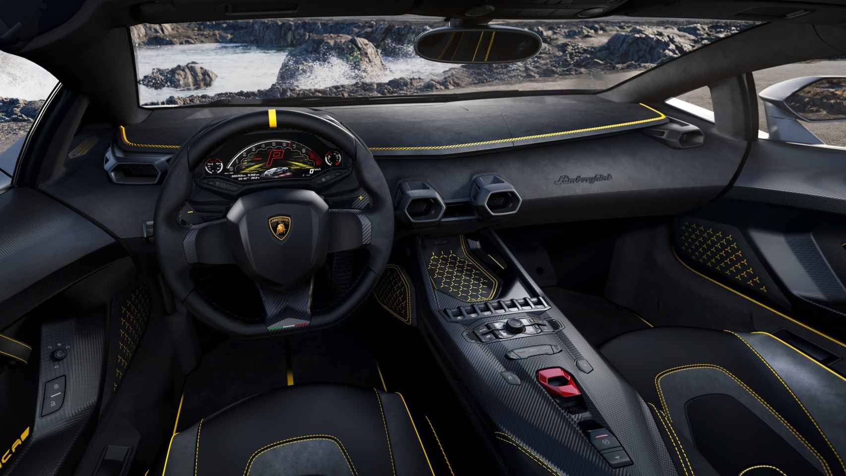 El Lamborghini Autentica destaca por utilizar el color amarillo en su interior.
