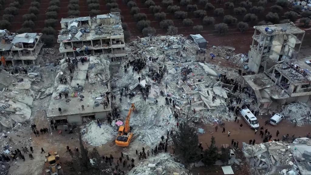 Aerial view of the destruction caused by the earthquake in Aleppo (Syria).