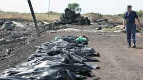 Algunos de los cadáveres de los fallecidos tras ser derribado el vuelo MH17 en 2014 en Ucrania.